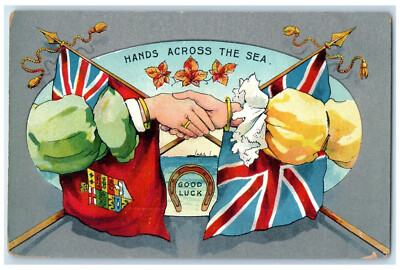 c1910 Hands Across The Sea British Flag Shake Hands Unposted WW1 Postcard