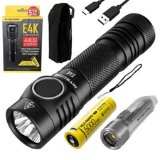 Combo: NITECORE E4K Next generation Flashlight -4400 Lumens w/Tiki Mini Keychain