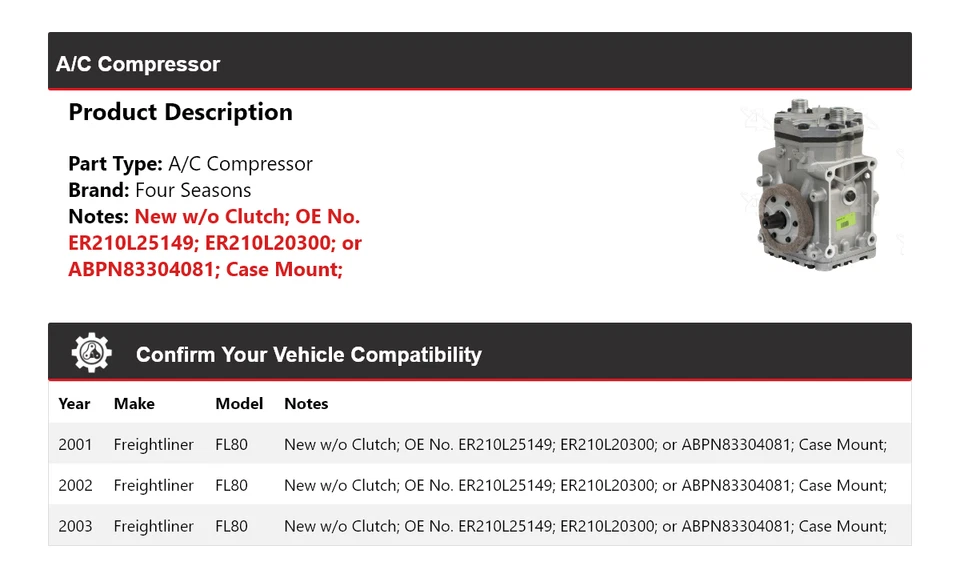 For 2001-2003 Freightliner FL80 A/C Compressor 4 Seasons 2002 - Image 2 of 4