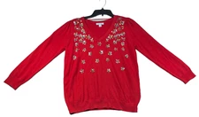 Charter Club Sweater Womens Size Medium Red Sequin Embellished Long Sleeve New