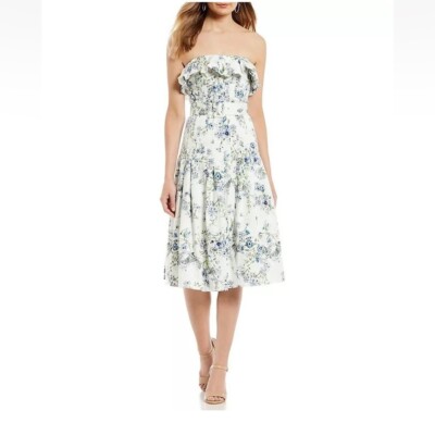 Antonio Melani Floral Off-Shoulder Midi Dress 14 Cottagecore Romantic Garden