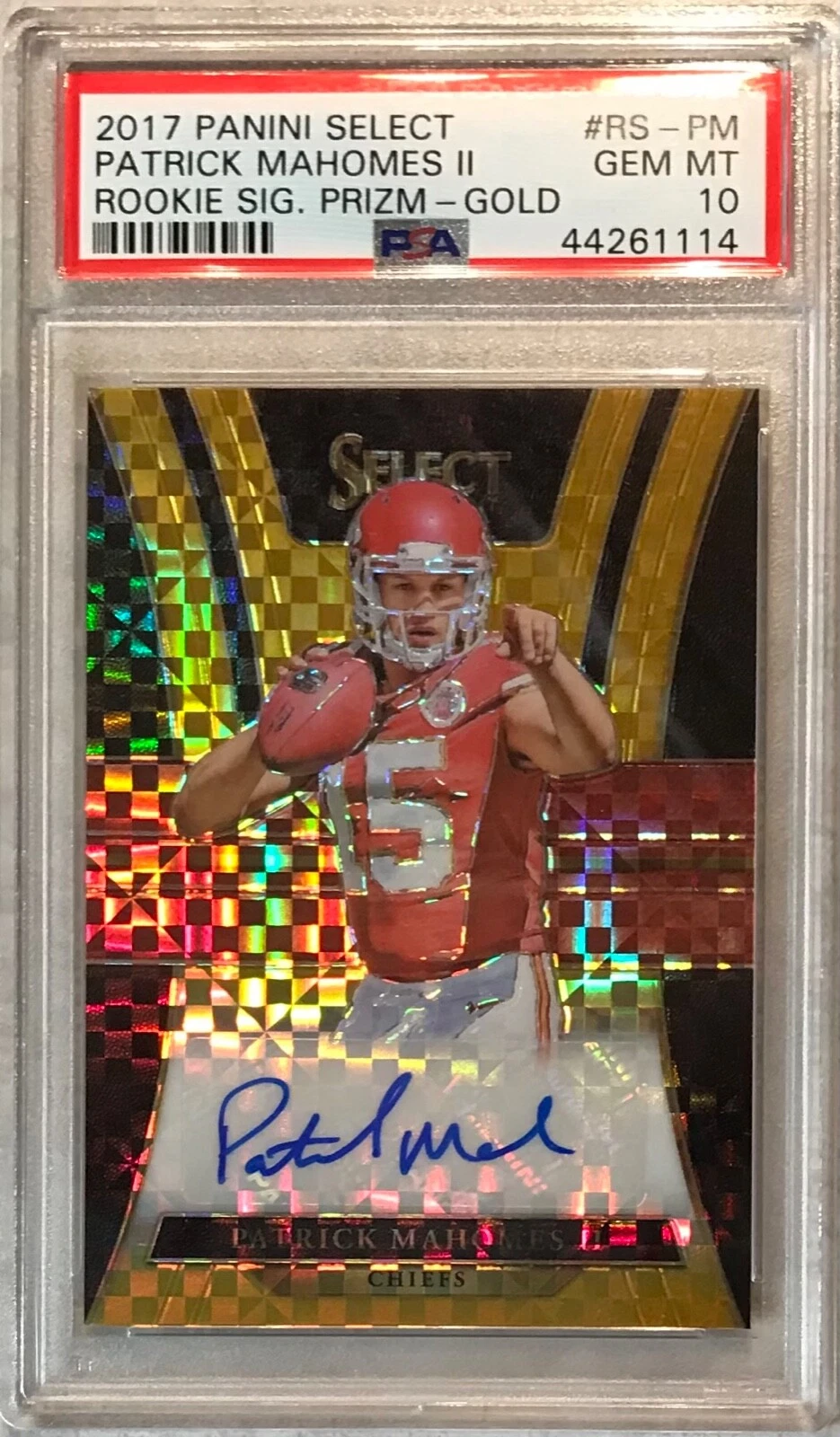 Patrick Mahomes Panini Select Rookie Signatures Prizm #RSPM Gold
