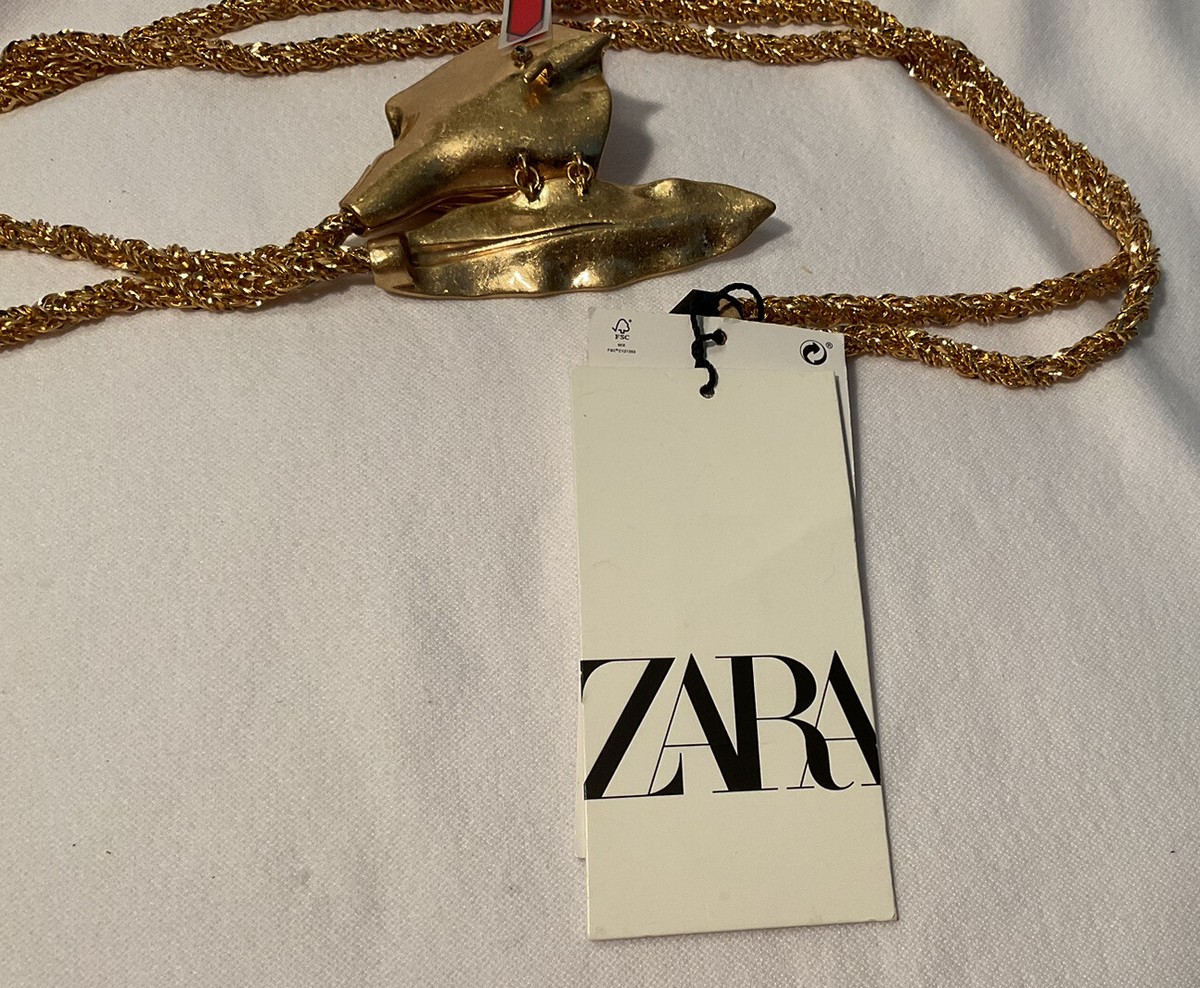 Zara Metal Gold Tone Heavy Chain Calla Lilly Belt Size XS 