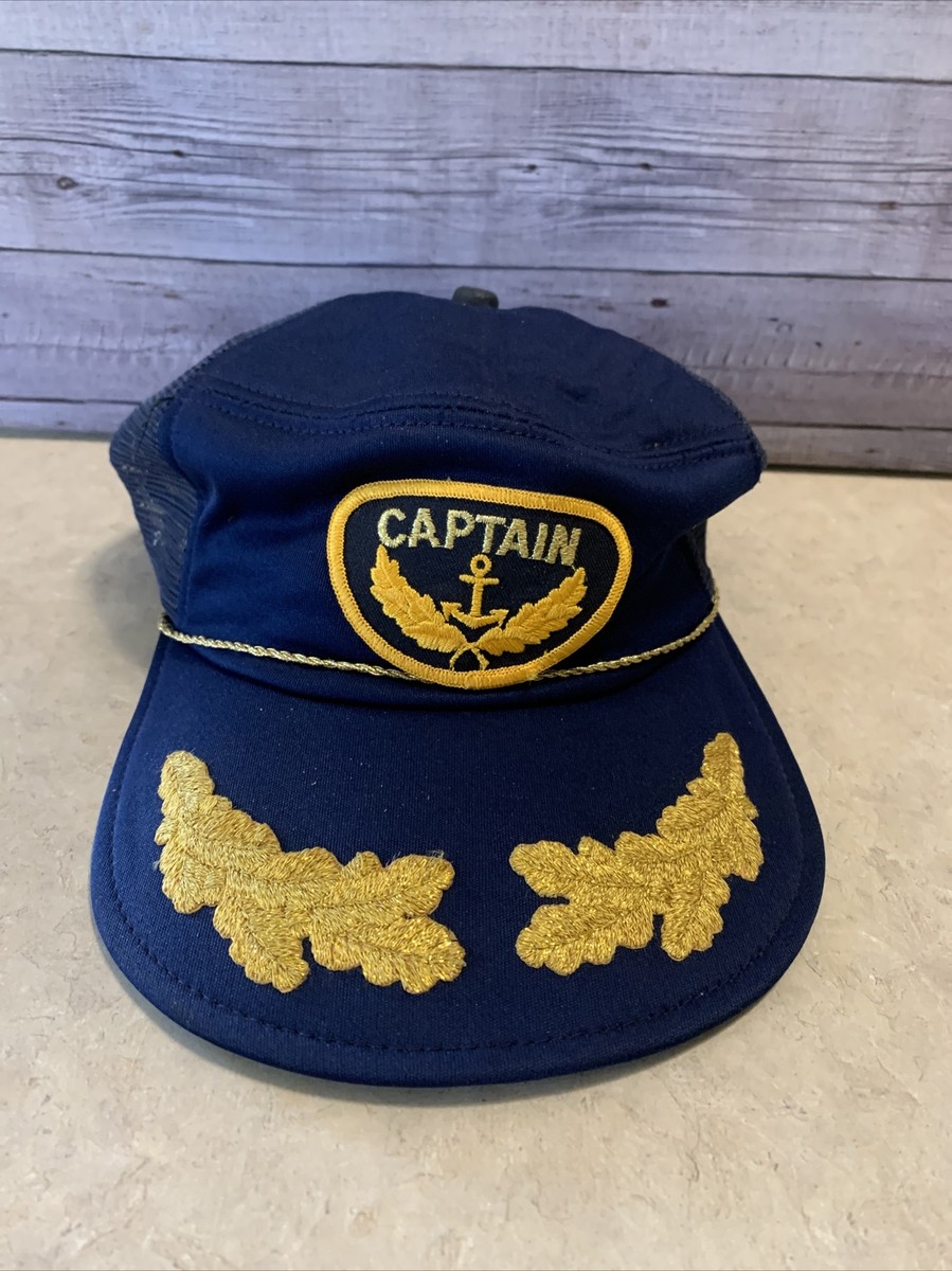 Captain Snapback Hat VTG Rope Patch Cap Foam Front Leaves Blue