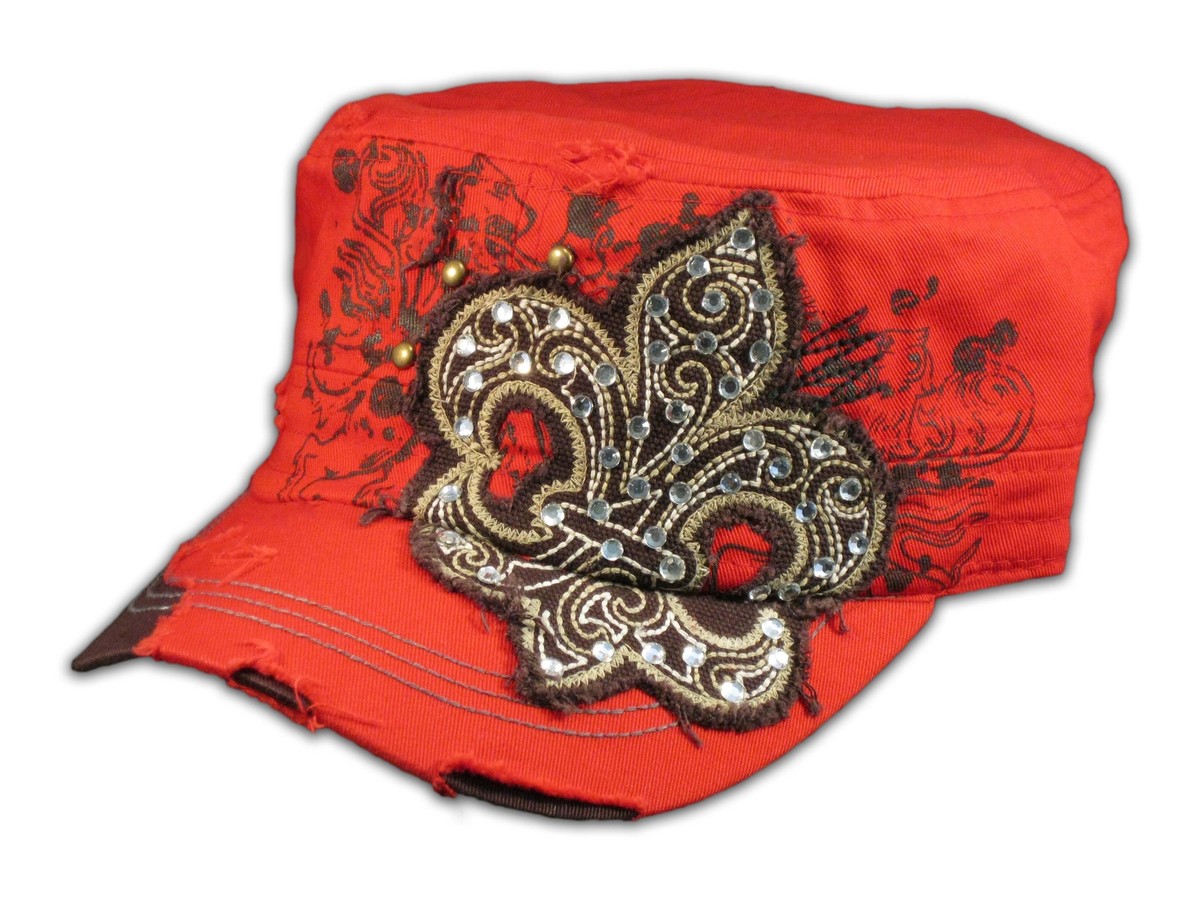 Fleur-de-lis on Red Cadet Army Distressed Military Cap | eBay display picture 2