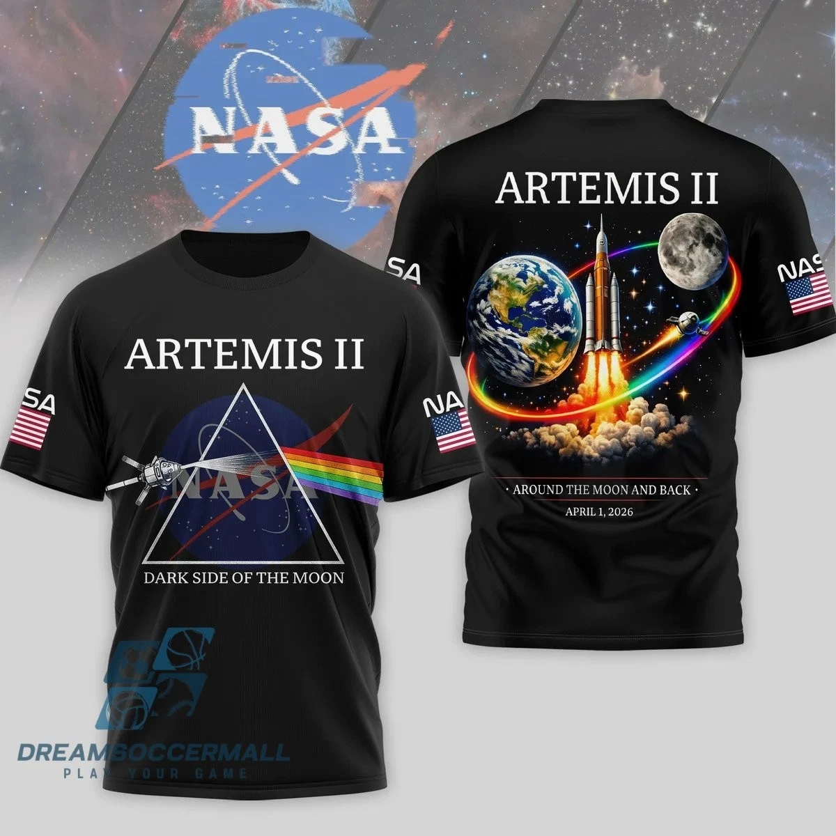 NASA Artemis II Pink Floyd Style Dark Side Of The Moon Space Mission 3D T-Shirt
