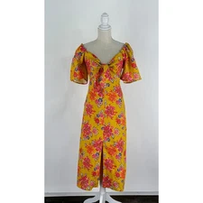 Rhode Floral Pablo Midi Dress Gold Lanai Womens Size 4 New Short Sleeve Yellow