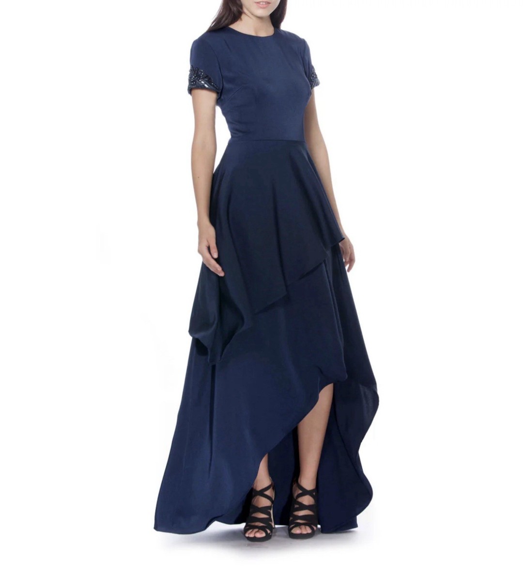navy blue high low bridesmaid dresses Violette Tulle Sheath main image 1