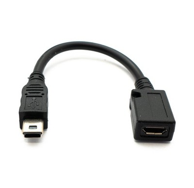 USB 2.0 Kabel 15 cm Mini B Stecker zu Micro Buchse Adapter in Schwarz