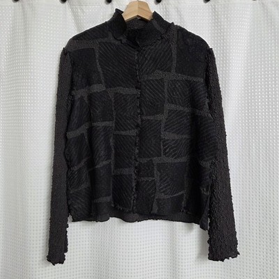 Deborah Cross Crinkle Patchwork Jacket Medium Black Brown Wearable Art Lagenlook