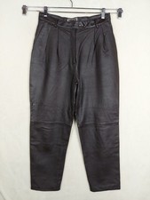 Vintage 80/90s Forenza Pants 14 Brown 100 Leather High-Rise Pleated Tapered Leg