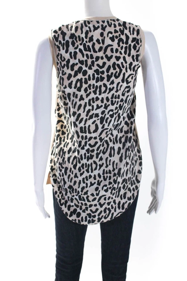 Derek Lam 1OC Womens Cotton Leopard Print Silk Combo Tank Top Beige Size P - Image 3 of 4