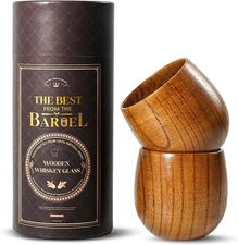 Handcrafted Wooden Bourbon Whiskey Glasses for Men,Handcrafted Oak BarrelTumbler