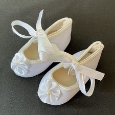White Satin Mary Jane Doll Shoes w/ Ribbon Tie Bow Special Occasion Set MSD