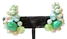 CLIP ON EARRINGS SHADES OF GREEN CLIMBERS VINTAGE JAPAN