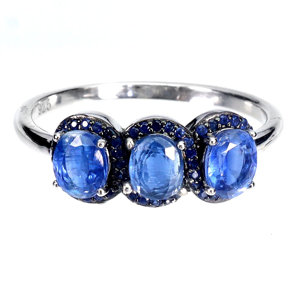 925 Sterling Silver Ring Oval Kyanite 5x4mm Sapphire Diamond Cut Gemstone Size 8