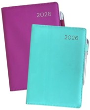 2026 Diary A5 Week To View Full Year Planner Desk Luxury Leather Cover With Pen