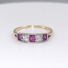 Eleganter 750 Gold Art-Déco-inspirierter Rubin & Diamant Ring Ringgröße 54 750er