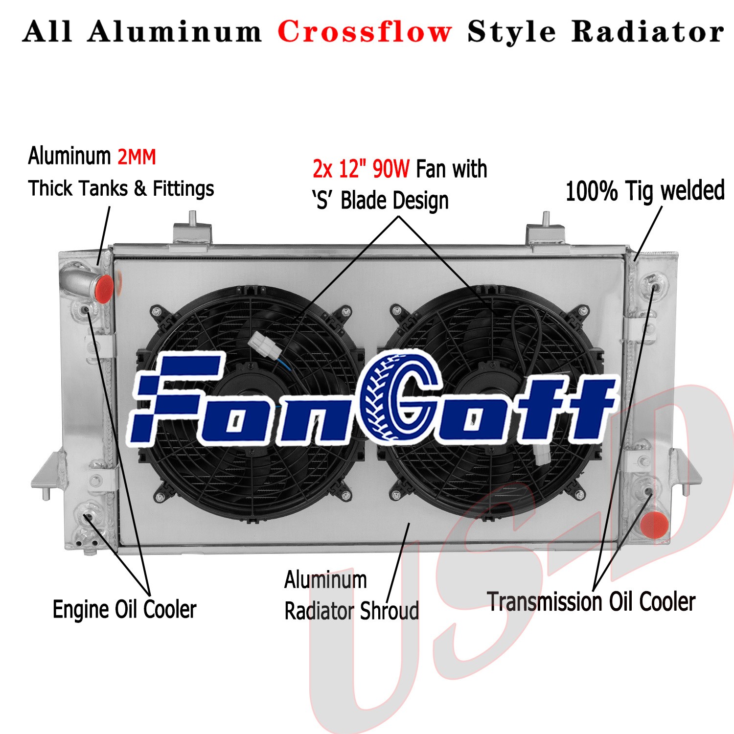3 Row Radiator Shroud Fan Fits 1994-98 Land Rover Discovery 1991-98 Range Rover