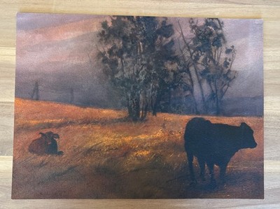 Cheryl Criss Original Watercolor Painting Cow Pasture Grazing Sunset 18  x 13 