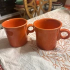 2 Fiestaware Coffee Cup Mugs Homer Laughlin Poppy Orange O-Ring Handle
