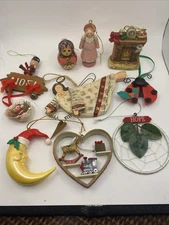 Vintage Christmas Ornaments Lot Of 10 Various Angel Fireplace Moon Doll Noel