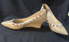 Valentino Garavani Women's Size 9 Beige Rockstud Wedge Pointed Toe Heels