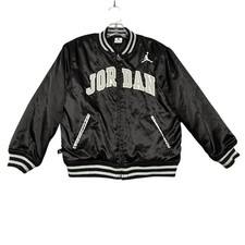 Jordan Jacket Boys Medium Black Quilted Satin Bomber Jumpman Logo Varsity