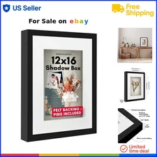 Shadow Box Frame Engineered Wood 12x16 Inches with Plexiglass for Photos