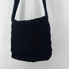 The Sak Black Crochet Hobo Bag Shoulder Bag Handbag Casual Purse 10x9