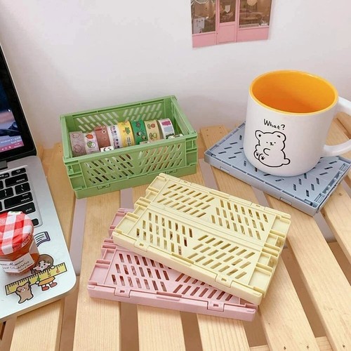 UK Folding Collapsible Storage Crates Plastic Basket Stacking Kitchen Desk Boxes - Picture 2 of 24