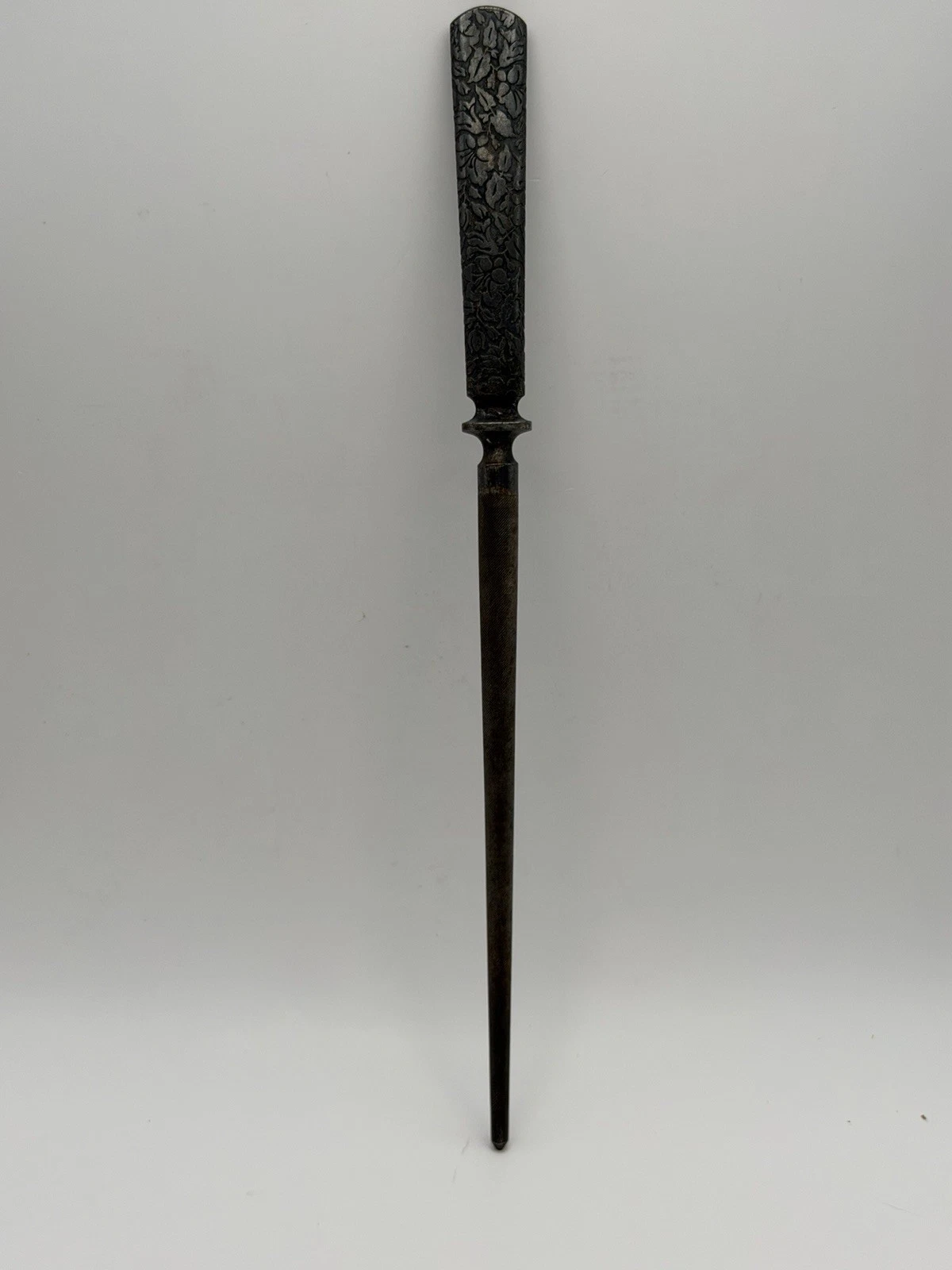 Vintage Knife Sharpening Steel Honing Rod 13” Decorative Handle Kitchen Tool
