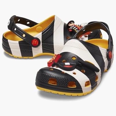Crocs Hamburglar Unisex Clog Sandals w8 m6 Black White Yellow Comfort New