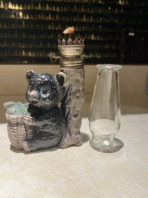 Black Bear Kerosene Lamp With Clear Chimney And Rustic Look