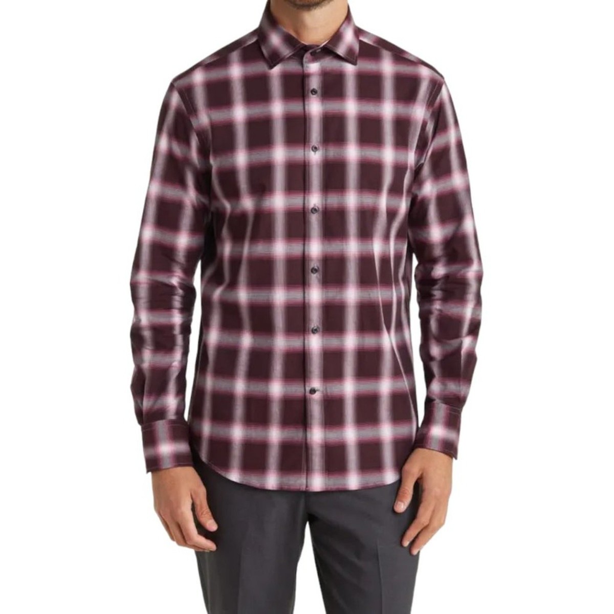 burgundy plaid dress shirt ONLY - Oversized Plaid Shirt - Women - Cotton - 8 US