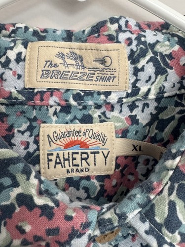 Faherty Shirt The Breeze Mens XL Pink Blue Floral Shirt Button Up VacationTravel - Picture 2 of 7