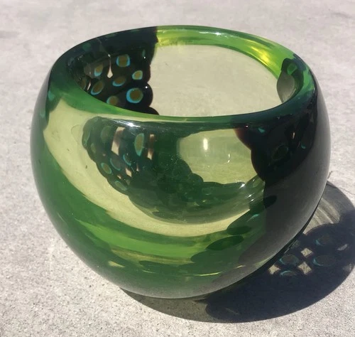 VINTAGE MURANO GLASS BALL VASE BOWL ANTONIO DA ROS CENEDESE VASELINE  MURRINES