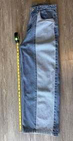 NUON JEANS WOMENS SIZE 28 BLUE 2 TONE PATCHWORK WIDE LEG HIGH WAIST ANKLE LENGTH