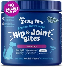 Zesty Paws Senior Mobility Bites Hip Joint Supplement for Dogs 90 Count EXP 2026