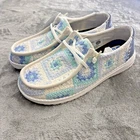 Hey Dude Wendy Womens 8 Cottage Crochet Bay Blue NWT 43109-4VP Granny Squares