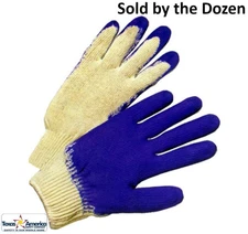 Cotton Knit Glove with Dipped Blue Rubber on one side (Sold by Dozen)