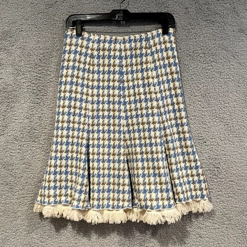 Margaret O'Leary Skirt Womens Large Cream Blue Plaid Wool Made in USA Vintage - Picture 6 of 8