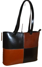 PATRICIA NASH BRADEN COLORBLOCK  LEATHER BLACK/BRITISH TAN TOTE
