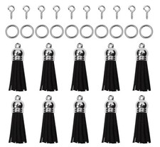 Keychain Tassels for Jewelry Making - Silver Cap Suede Faux Leather Tassel Ke...