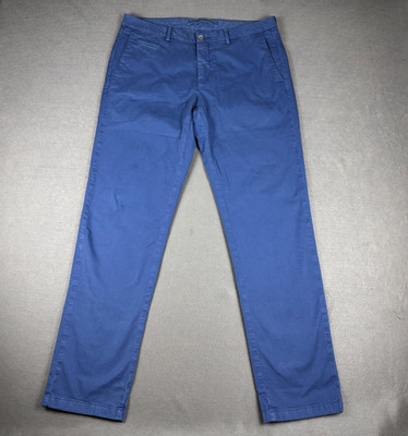 Altea 52 Blue Garment Dyed Stretch Cotton Slim Chino Pants Made Italy 34x31