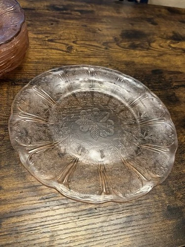 8 Jeannette Cherry Blossom 8" Plates Pink Depression Glass 1930s