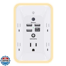 Outlet Extender with Night Light, HANYCONY Multi Plug Outlet, USB Wall Charge
