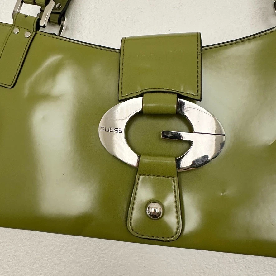 Guess Vintage Y2K Green Patent Leather Shoulder Bag G Logo Buckle Purse 2000s - Image 3 of 4