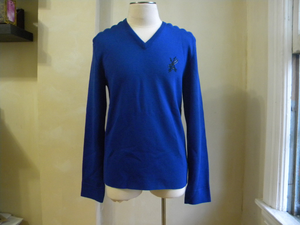 DSQUARED² RUNWAY RARE BLUE WOOL PADED SHOULDER V NECK SWEATER HOCKEY S XXL ITALY