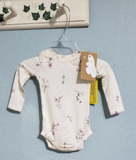 Angel Dear Baby Girl Beige Wispy Floral One Piece Bodysuit Size 0-3 M NEW